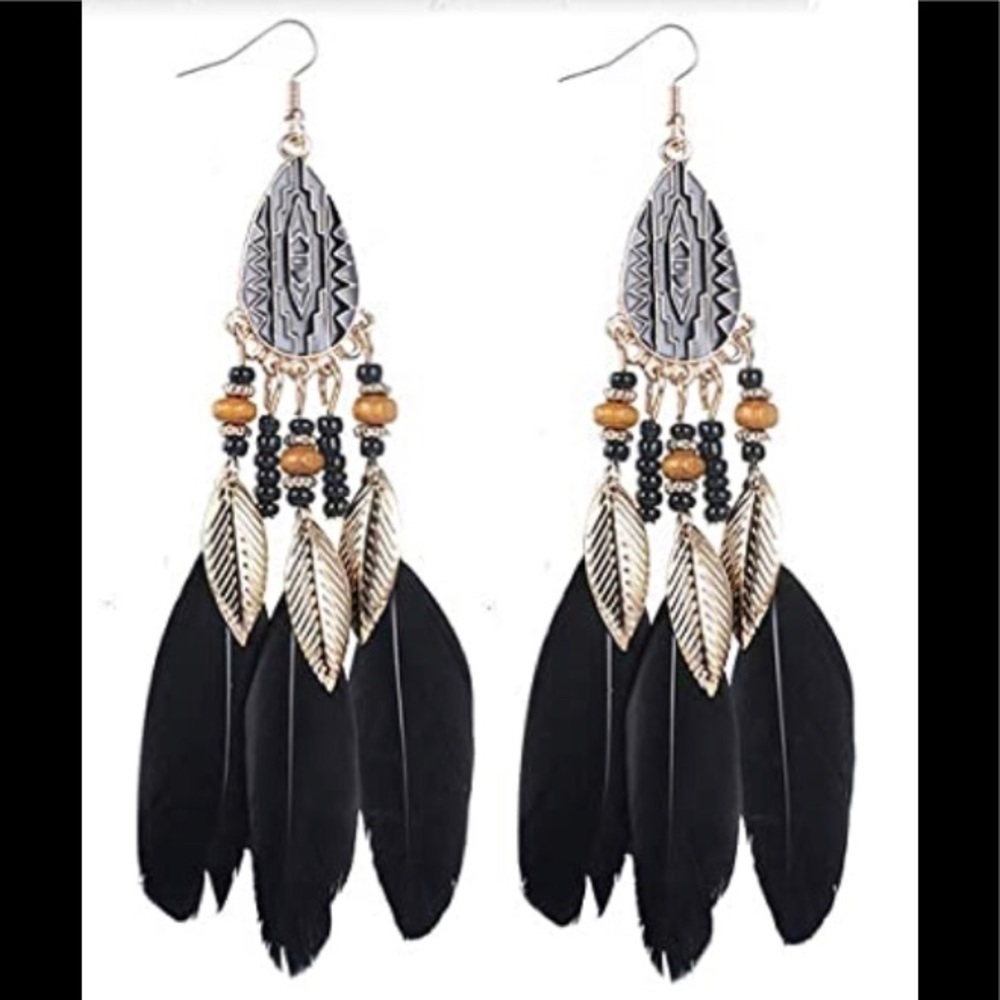🔥 Bohemian Feather Drop Earrings🔥 New - Picture 6 of 8